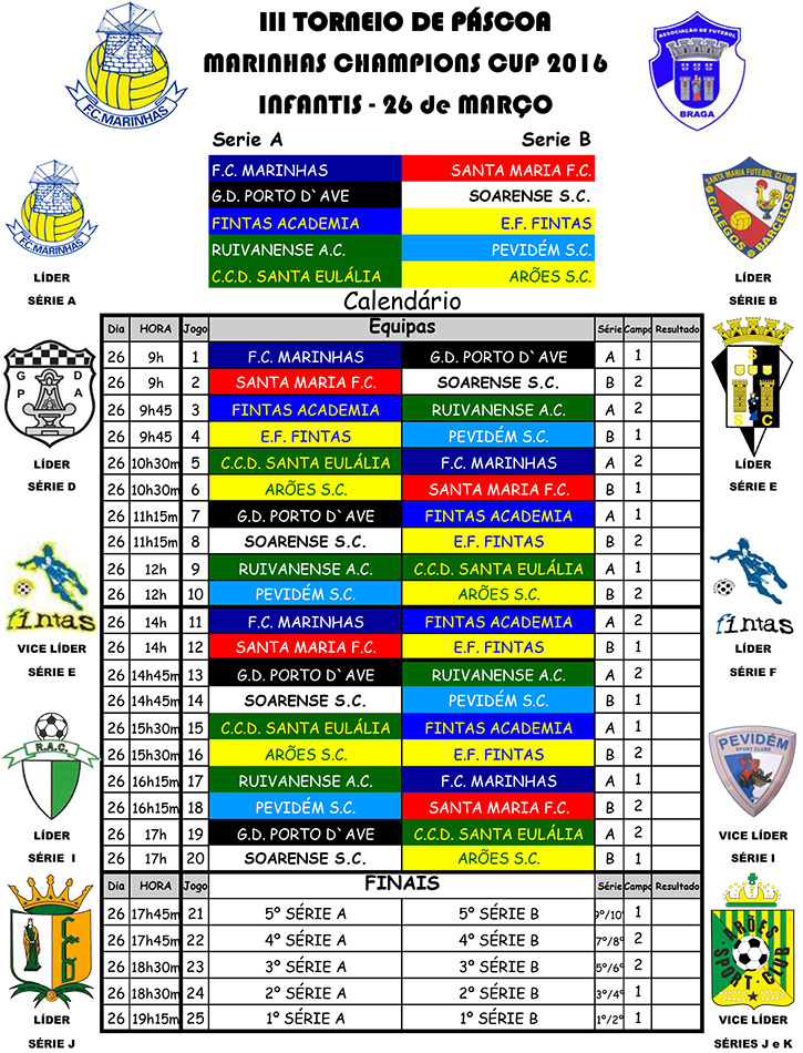 Calenda¡rio de jogos INFANTIS